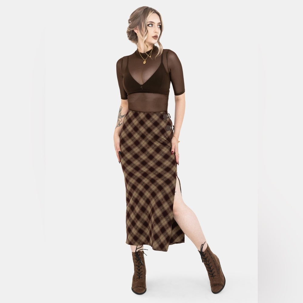 NWT Disturbia Wane Check Buckle Midaxi Skirt US 8